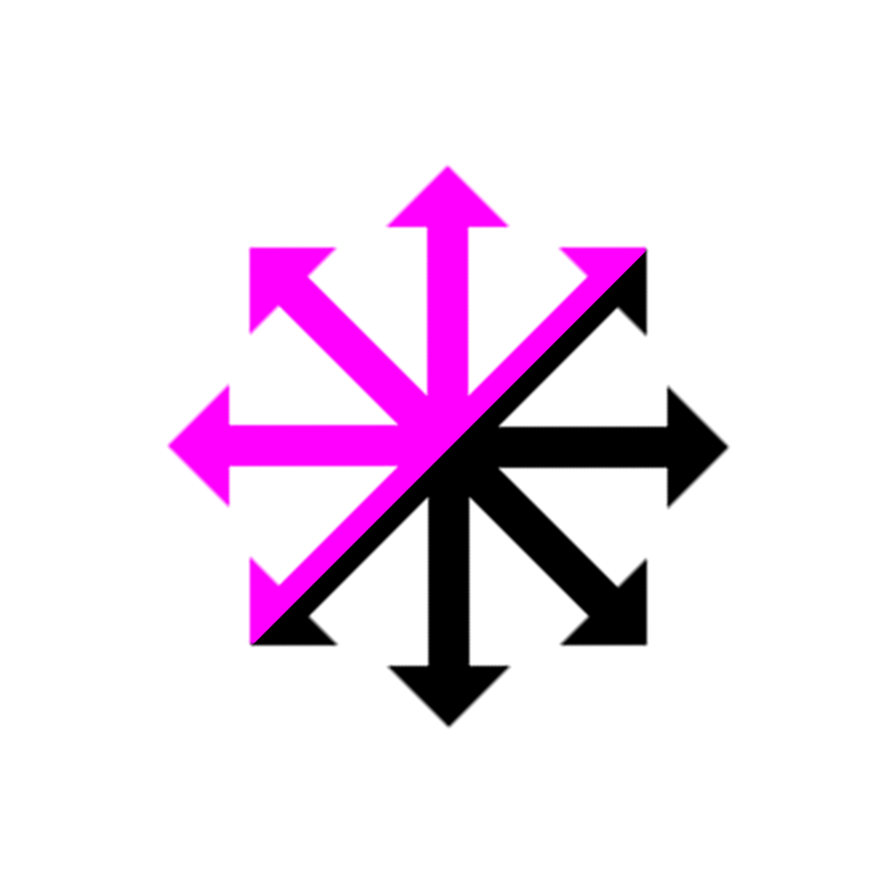 a chaos star. it is half black and half pink to replicate the queer anarchist flag